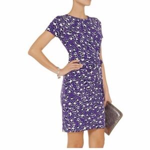DIANE VON FURSTENBERG Zoe Purple Black White Jersey Tie Waist Dress Size 10
